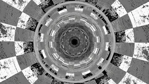 Endless forward movement inside a black and white pipe with chessboard cells. 3d Stock Footage 297451758