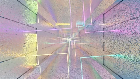 Endless forward movement inside a cubic tunnel with white texture and multicolor Stock Footage 309089784