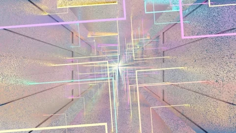 Endless forward movement inside a cubic tunnel with white texture and multicolor Video stock 309089796