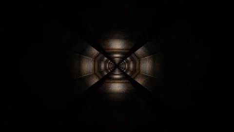 Endless forward movement inside a dark rusty corridor. 3d render. looped animati Video stock 302069544