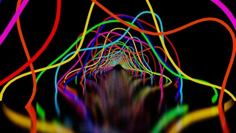 Endless forward movement inside a dark tunnel of multi-colored abstract uneven r Stock-Footage 306157902