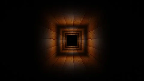 Endless forward movement inside dark cubic tunnel with old dark texture. 3d rend Video stock 309089683