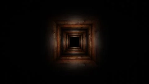 Endless forward movement inside dark cubic tunnel with old dark texture. 3d rend Stock Footage 309089685