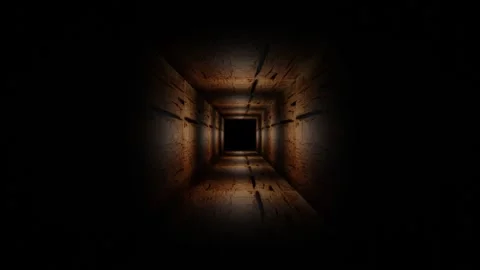 Endless forward movement inside dark cubic tunnel with old dark texture. 3d rend Stock Footage 309089688