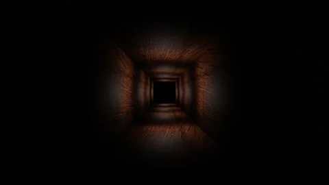 Endless forward movement inside dark cubic tunnel with old dark texture. 3d rend Video stock 309089692