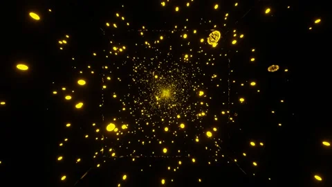 Endless forward movement inside a dark tunnel with glowing yellow spheres. 3d re Stock Footage 311720851
