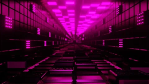 Endless forward movement inside a fantasy tunnel with purple lighting. 3d render Stock Footage 304650355