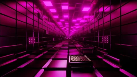 Endless forward movement inside a fantasy tunnel with purple lighting. 3d render Stock Footage 304650360