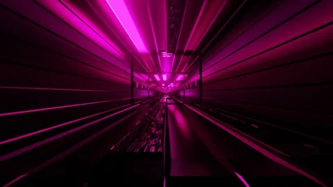 Endless forward movement inside a fantasy tunnel with purple lighting. 3d render Stock Footage 304650363
