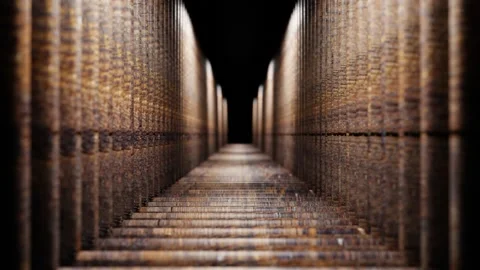 Endless forward movement inside rectangular dark tunnel with gray texture. 3d re Stock Footage 302068345