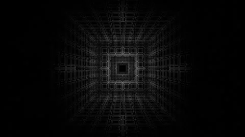 Endless forward movement inside a rectangular tunnel made of a gray frame with r Stock Footage 305157402