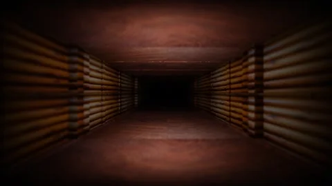 Endless forward movement inside a rectangular tunnel with dark old wood texture. Stock Footage 305157606