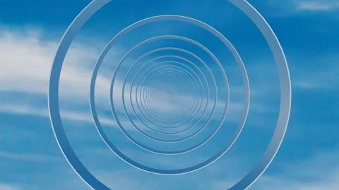 Endless forward movement inside a tunnel of metallic glossy rings against a blue Stock Footage 308311728