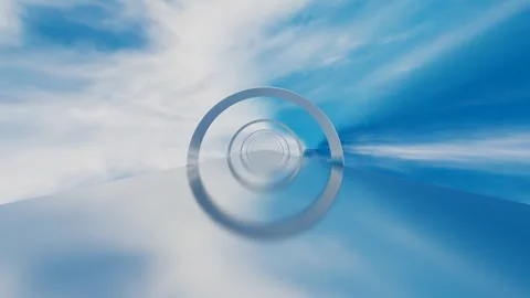 Endless forward movement inside a tunnel of metallic glossy rings against a blue Stock-Footage 308311732