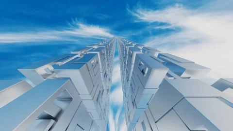 Endless forward movement inside a tunnel of rows of abstract cubic figures again Stock-Footage 309089742