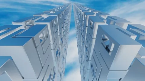 Endless forward movement inside a tunnel of rows of abstract cubic figures again Stock Footage 309089743