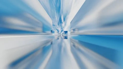 Endless forward movement inside a tunnel of rows of glossy rotating cubes. 3d re Stock Footage 309089802