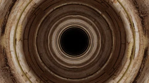 Endless forward movement inside a wooden pipe. 3d render looped animation. Video stock 297451659