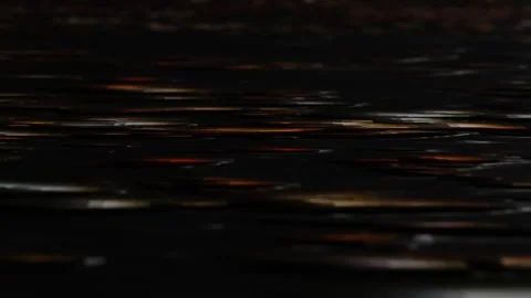 Endless forward movement over black pixel surface with orange spots. 3d render l Stock Footage 311824058