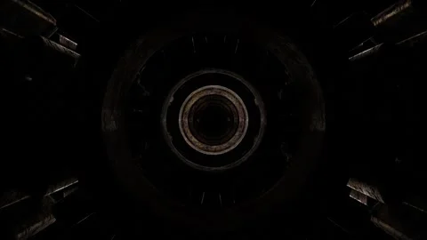 Endless forward movement through abstract tunnel of rusty pipes. 3d render loope Stock Footage 312873277