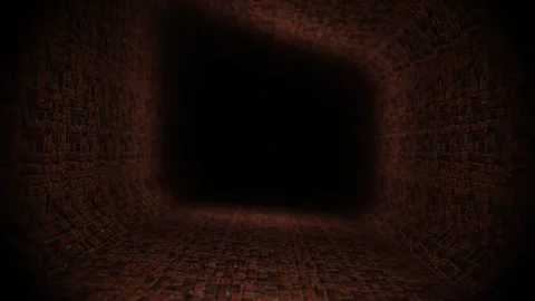 Endless forward movement through a dark corridor with brick walls. 3d render loo Stock Footage 299275149
