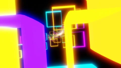 Endless forward movement through rotating multi-colored glowing rectangular fram Stock Footage 299275640