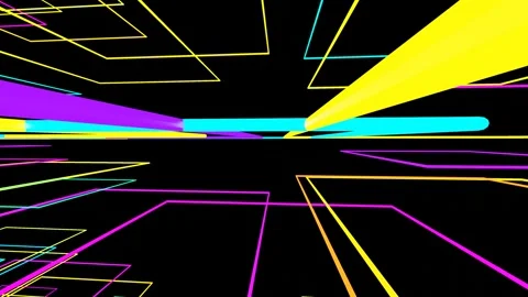 Endless forward movement through rotating multi-colored glowing rectangular fram Stock Footage 299275679
