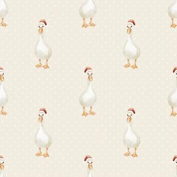 Endless geese pattern in festive hats on a cream background for textile and.. Stock Illustration