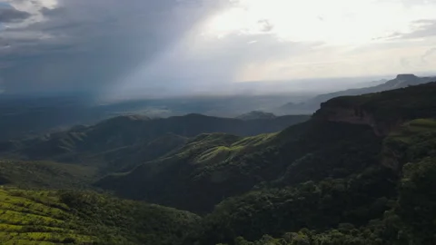 Endless Green Landscape and Dramatic Cliffs in Chapada dos Guimaraes, Brazil Stock Footage 309879399