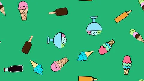 Endless green seamless pattern of a set of icons of delicious food and snacks 스톡 일러스트