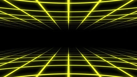 Endless Grid Room with Neon Yellow Glowing Lines 库存影片 298645836