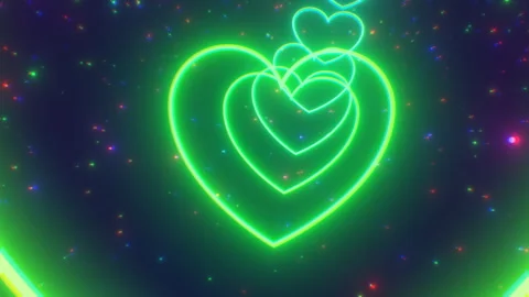 Endless Heart Tunnel Rainbow Waves And Pretty Sparkle Stars Undulate Stock Footage 246881796