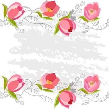 Endless horizontal border with pink tulips. Illustrazione stock