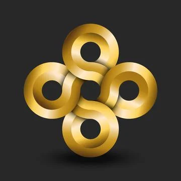 Endless logo 3d from five golden circles overlapping infinity geometric shape イラスト素材