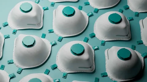 Endless loop animation of protective masks Aerial view of medical equipment 4kHD Stock Footage 133448861