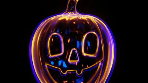 Endless Loop appearance of neon pumpkin on a black background Stock Footage 160045903