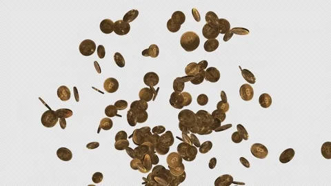 Endless loop bitcoin fountain rain with alpha transparency background Stock Footage 255210901