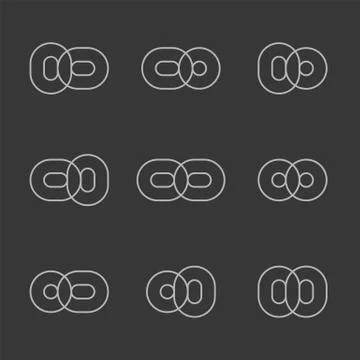 Endless loop shape, nine isolated logo symbols Illustrazione stock