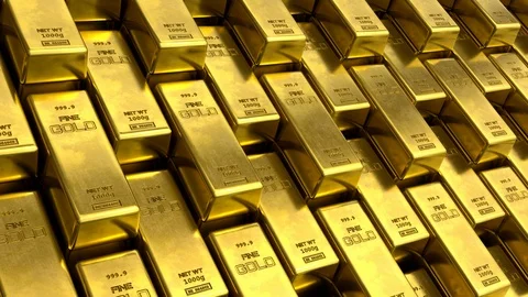 Endless loopable moving stacks of gold bars Stock Footage 111460627