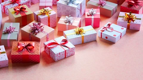 Endless looping animation of various present boxes. Gifts. Red ribbon. Christmas Video stock 201191725