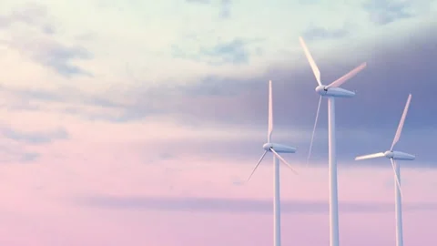 Endless looping video of three wind turbines standing tall and rotating aga.. Video stock 310250635