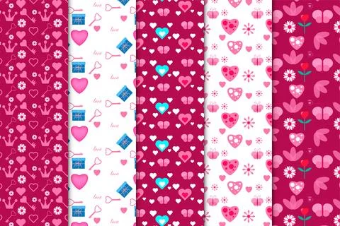Endless minimal love pattern vector with heart shape, keys, and flowers. Ab.. Illustrazione stock