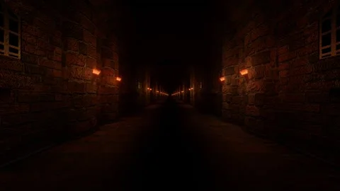 Endless movement forward along the stylized corridor of a medieval castle with b Stock-Footage 263867316