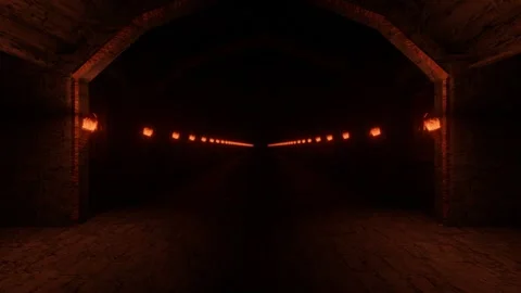 Endless movement forward along the stylized corridor of a medieval castle with b Stock Footage 263867419