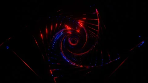 Endless movement forward through a dark round tunnel illuminated by red and blue Stock-Footage 263867451