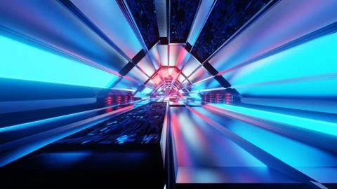 Endless movement forward through a futuristic tunnel with red and blue lighting. Stock-Footage 263867518