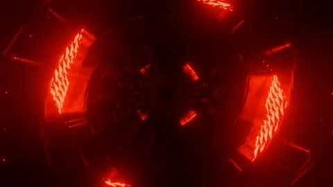 Endless movement inside a dark round tunnel with red flashing light. looping abs Stock Footage 256807783