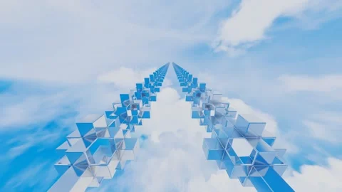 Endless movement inside a tunnel of rows of abstract cubic glossy figures agains Stock-Footage 308805994