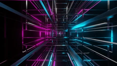 Endless movement through an abstract structure of lines illuminated with purple  Stock Footage 263867248
