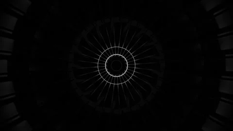 Endless movement through a rotating dark tunnel with a fan and flashing red ligh Video stock 255820698